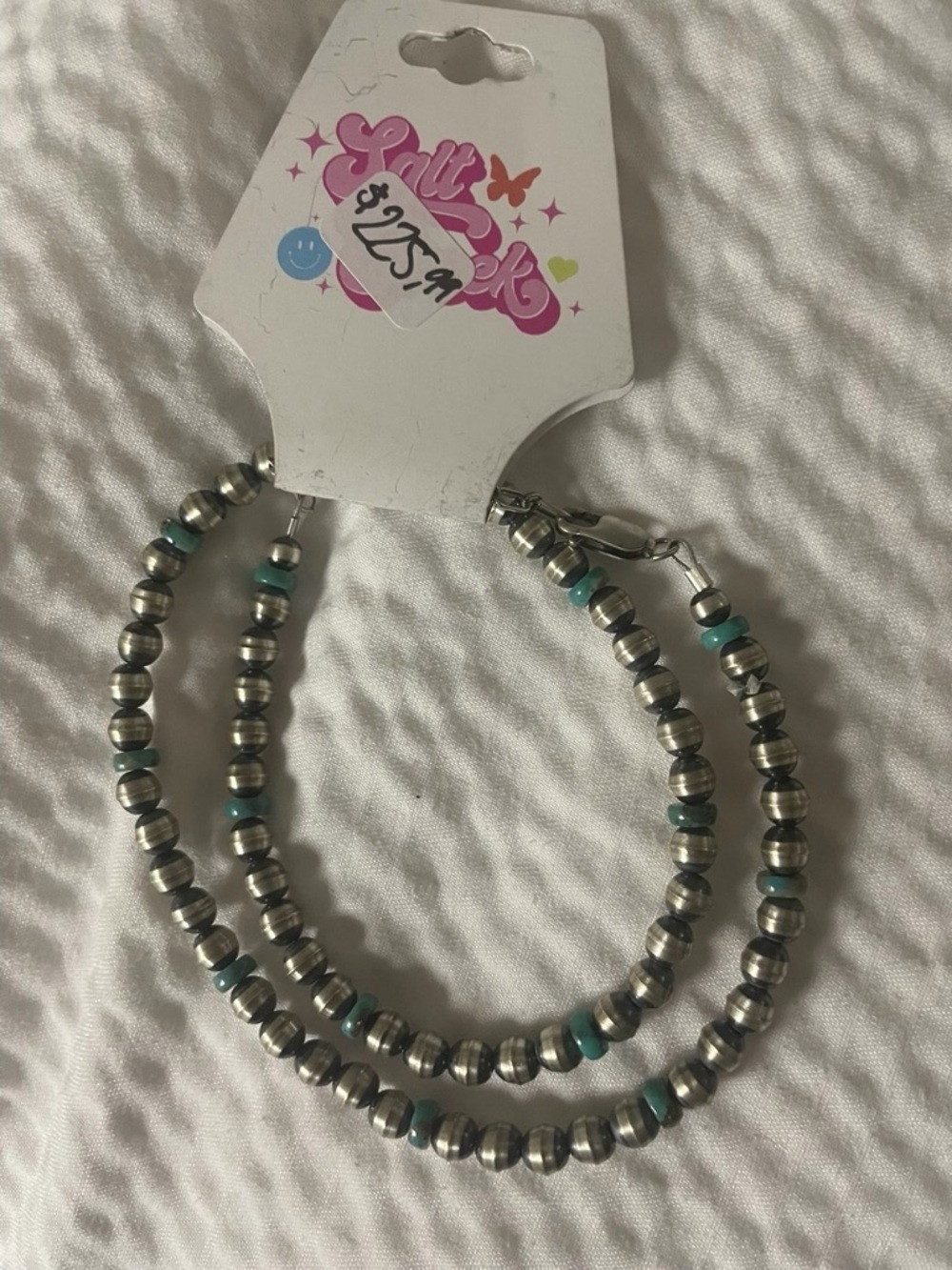 Silver-Tone Beaded necklace with Turquoise Accents